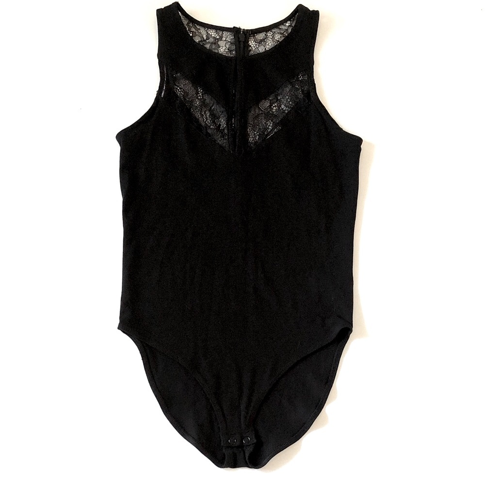 Express Black Sleeveless Lace-Detail Bodysuit size XS